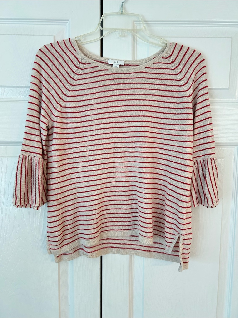 NWOT J.Jill Women’s Red Striped Side Slit Linen Tunic Blouse Shirt Size PXS